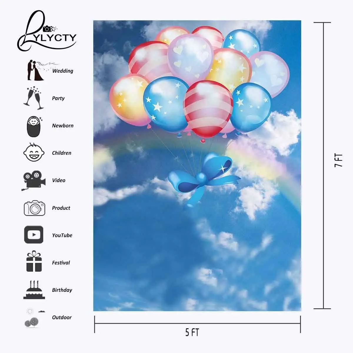 5x7ft Farebné Plávajúce Balóny Pozadie Sedem Farieb Dúhy Fotografie Pozadie pre Deti detský Baby Obrázok 2