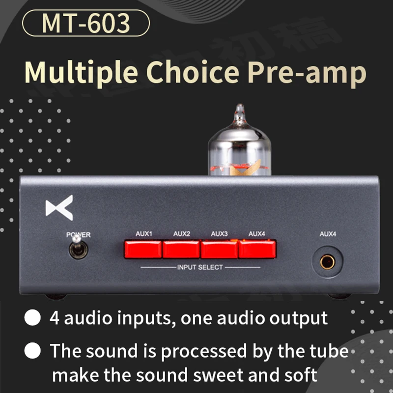 XDUOO MT603 MT-603 Multiple Choice-Pre-AMP 12AU7 Trubice Predzosilňovač Zosilňovač 4 Audio Vstup RCA Obrázok 1