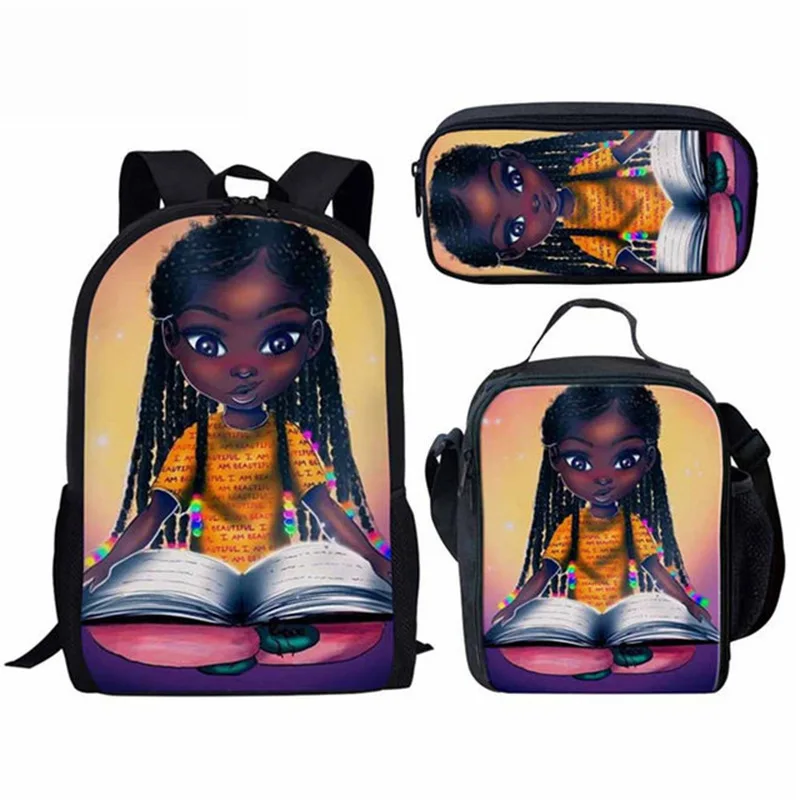 Harajuku Klasické Roztomilý Africké dievča 3ks/Set Batoh 3D Tlač Škole Študent Bookbag Anime Notebook Daypack Obed Taška peračník Obrázok 3