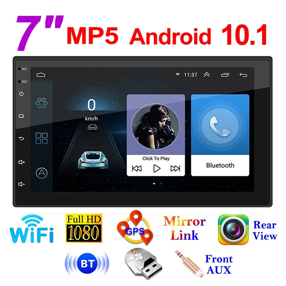 7 Palcový Android 10.1 autorádia Multimediálne Video Prehrávač, Wifi, Gps Auto Stereo Dvojité 2 Din Auto Stereo Fm Rádio, USB Obrázok 1