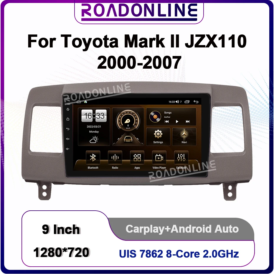 9 Palcový 1280*720 Pre Toyota Mark II JZX110 2000-2007 CarPlay Android Auto Auto Rádio Stereo GPS Multimediálne Rádio, Video Prehrávač Obrázok 0