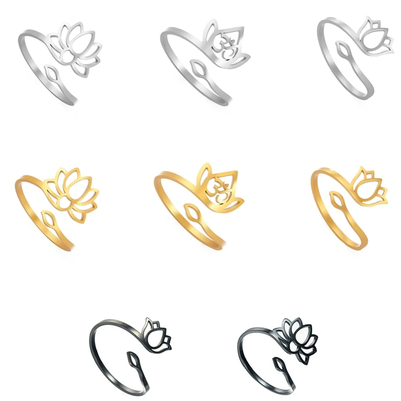 Nerezová Oceľ Lotus Flower Prstene Pre Ženy Vintage Šperky 2023 Nastaviteľné Buddha Jogy Krúžok Svadobné Matka Bague Darček Obrázok 0