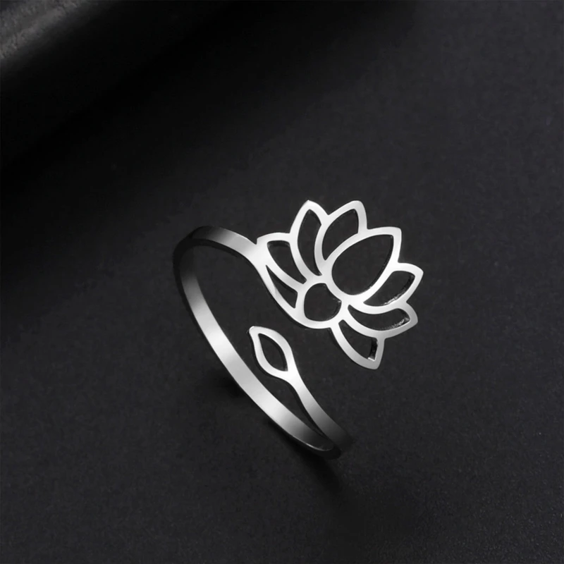 Nerezová Oceľ Lotus Flower Prstene Pre Ženy Vintage Šperky 2023 Nastaviteľné Buddha Jogy Krúžok Svadobné Matka Bague Darček Obrázok 2
