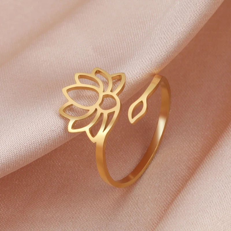 Nerezová Oceľ Lotus Flower Prstene Pre Ženy Vintage Šperky 2023 Nastaviteľné Buddha Jogy Krúžok Svadobné Matka Bague Darček Obrázok 3