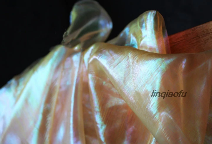 Laser Symfónia Drahé Zlaté Organza Farebné šaty svadobné gázy pohľadu módne látky Obrázok 2