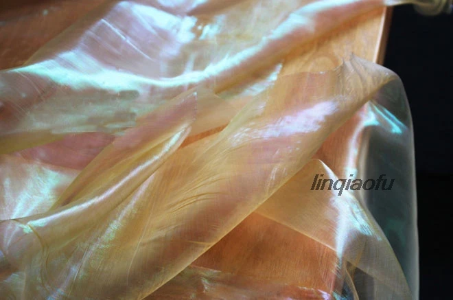 Laser Symfónia Drahé Zlaté Organza Farebné šaty svadobné gázy pohľadu módne látky Obrázok 4