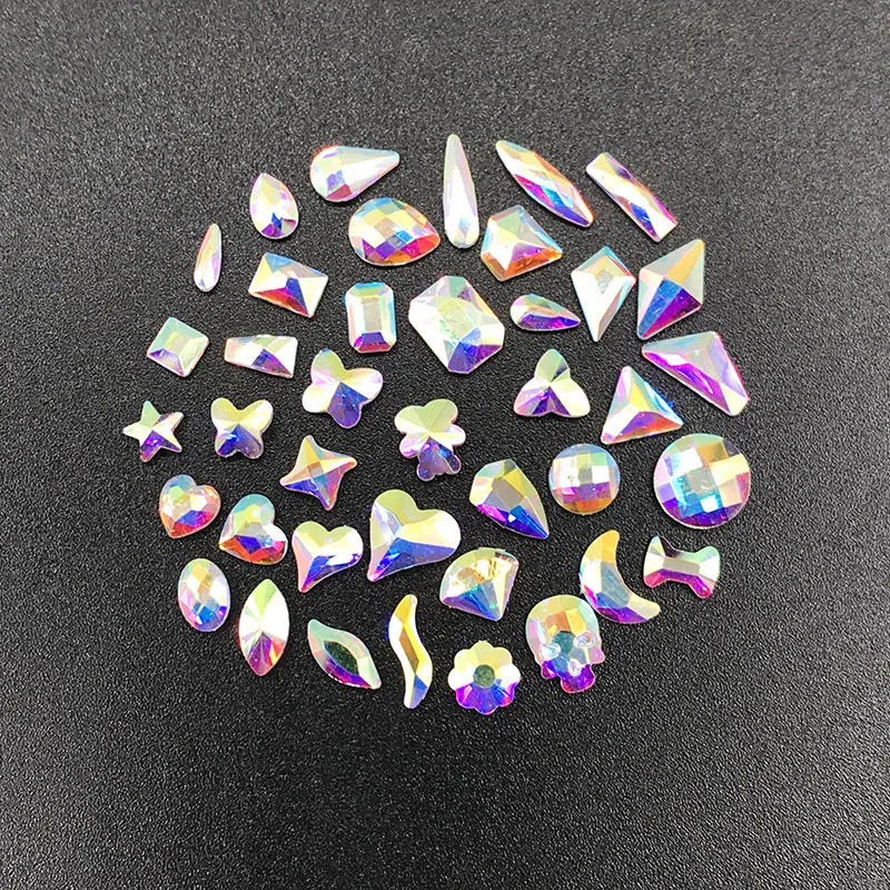 30/100ks Crystal AB Flatback Sklo Nail Art Kamienkami Efektne Tvarované Lesklý Kameň Pre DIY 3D, Manikúra Dekorácie, Doplnky Obrázok 5