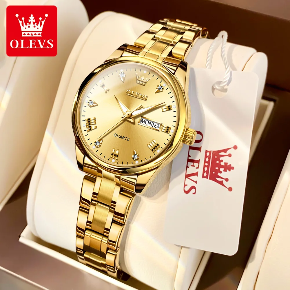 OLEVS Luxusný Top Značky Hodiniek Ženy Nepremokavé Plný Ocele Dámy Svetelný Dátum Náramkové hodinky Quartz Žena Feminino Relogio Reloj Obrázok 0