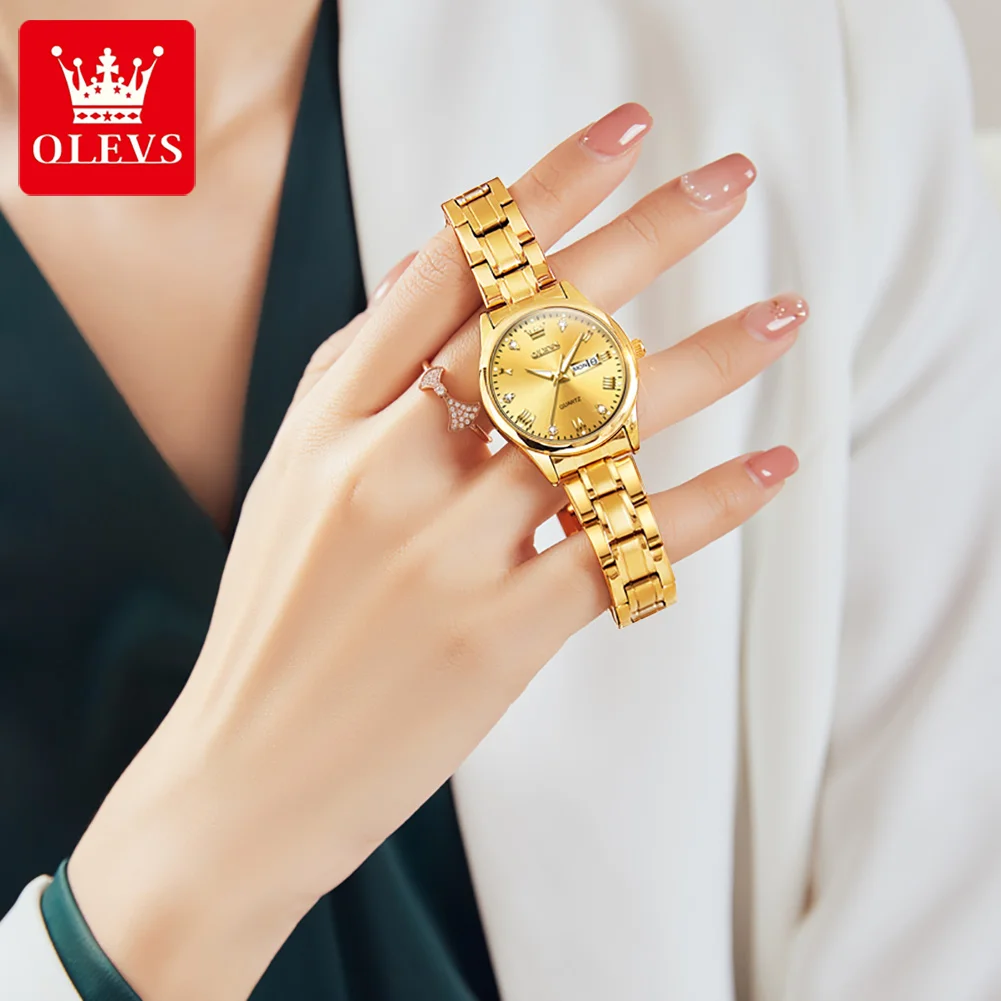 OLEVS Luxusný Top Značky Hodiniek Ženy Nepremokavé Plný Ocele Dámy Svetelný Dátum Náramkové hodinky Quartz Žena Feminino Relogio Reloj Obrázok 2