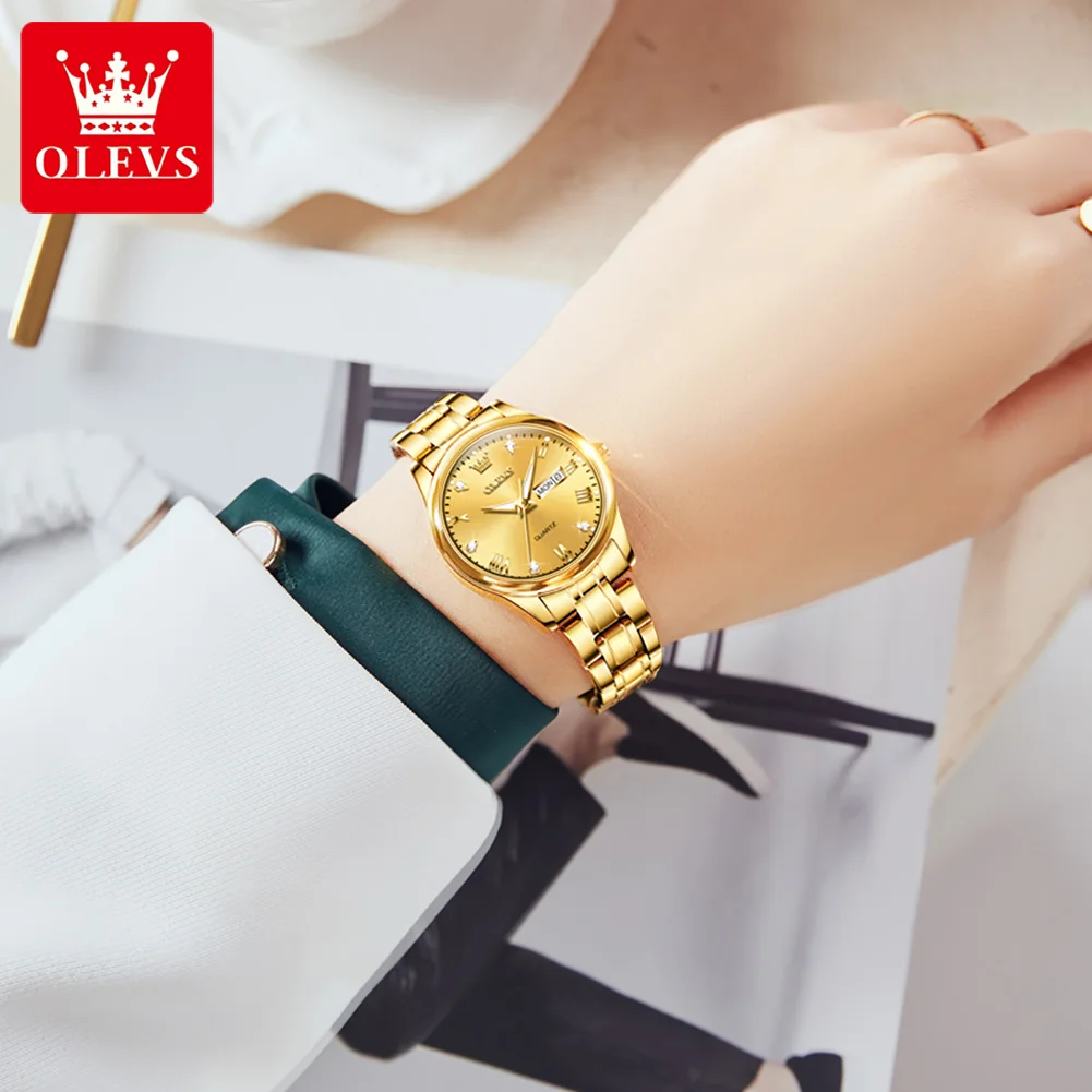 OLEVS Luxusný Top Značky Hodiniek Ženy Nepremokavé Plný Ocele Dámy Svetelný Dátum Náramkové hodinky Quartz Žena Feminino Relogio Reloj Obrázok 4