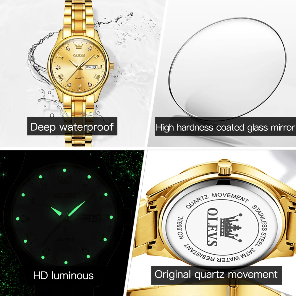 OLEVS Luxusný Top Značky Hodiniek Ženy Nepremokavé Plný Ocele Dámy Svetelný Dátum Náramkové hodinky Quartz Žena Feminino Relogio Reloj Obrázok 5