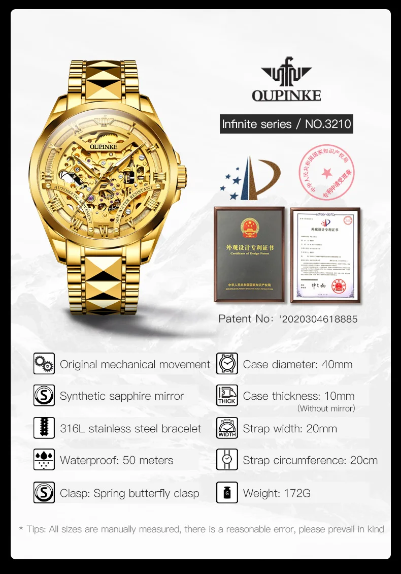 OUPINKE pánske Náramkové hodinky Automatické Mechanické Hodinky Volfrámové Ocele, Vodotesné Luxusné Hodinky Svetelný Duté Von Hodinky Pre Mužov Obrázok 5