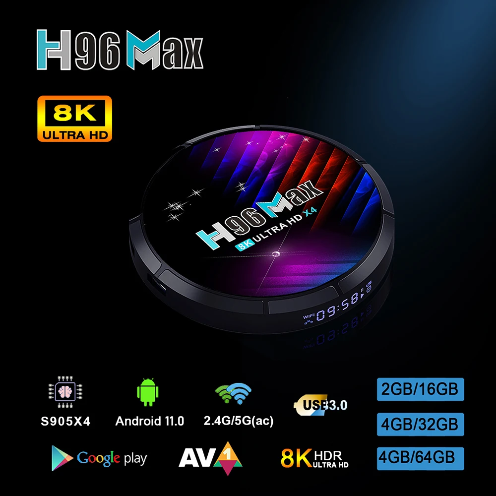 H96 MAX X4 TV Box Android 11.0 Amlogic S905X4 2.4 G/5G Wifi BT4.0 8K AV1 H. 265 3D Set-Top Box Media Player Obrázok 1