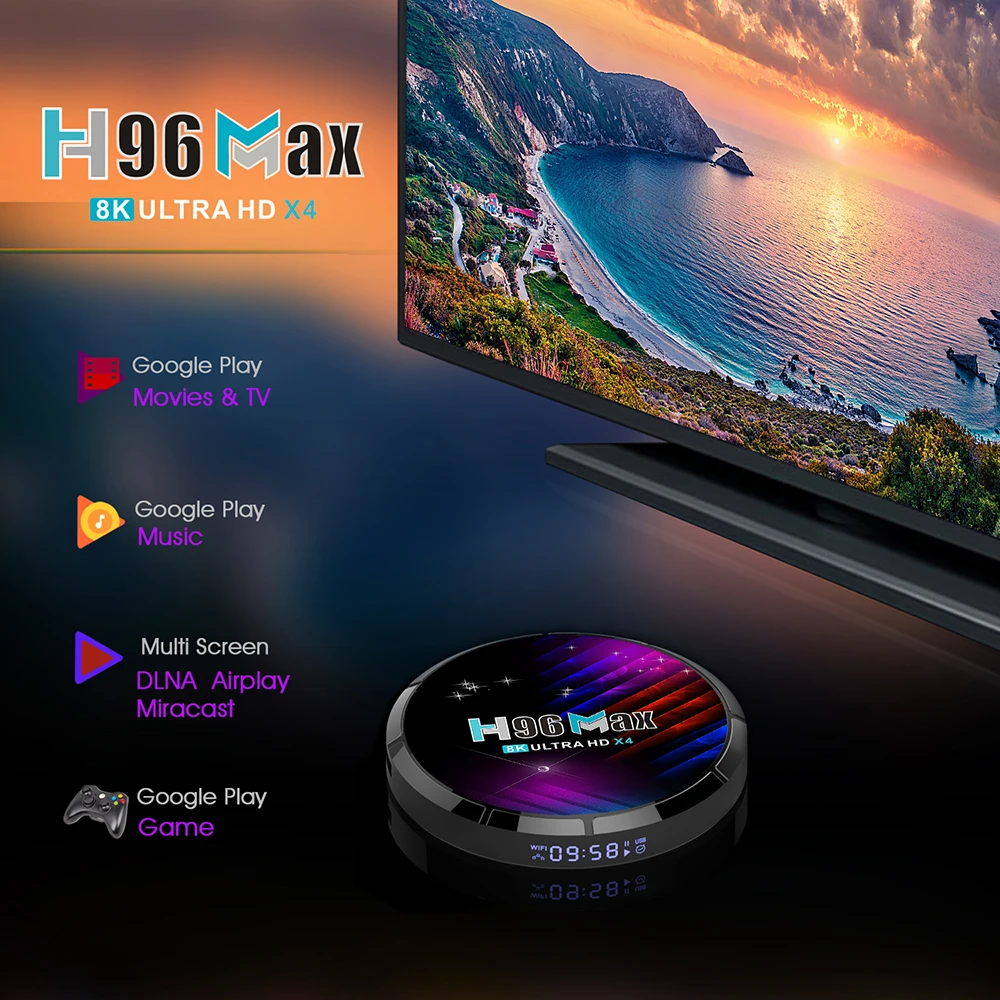 H96 MAX X4 TV Box Android 11.0 Amlogic S905X4 2.4 G/5G Wifi BT4.0 8K AV1 H. 265 3D Set-Top Box Media Player Obrázok 3