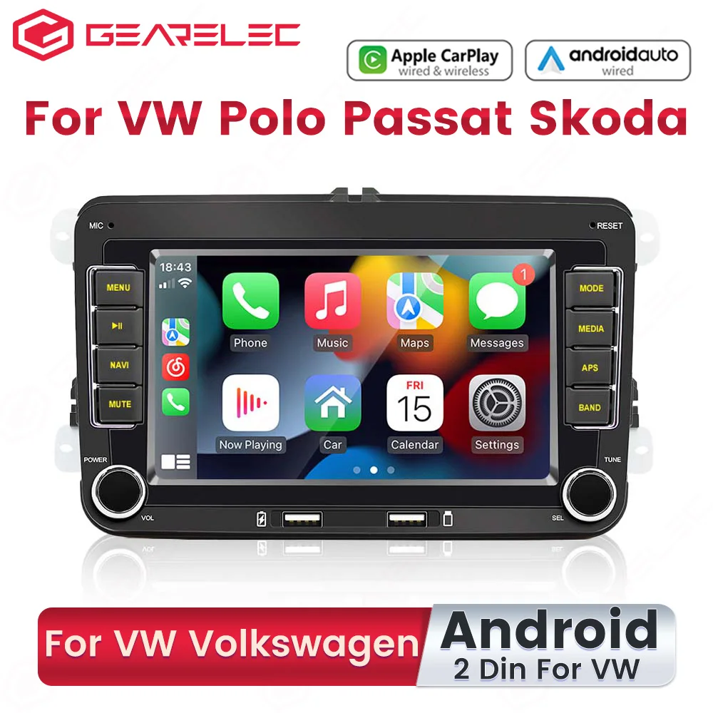 2 Din Android autorádia Stereo Carplay Android Auto GPS, Wifi, Pre VW Golf 5 6 Skoda Touran Jetta, Polo Passat b6 b7 Caddy Golf Obrázok 0