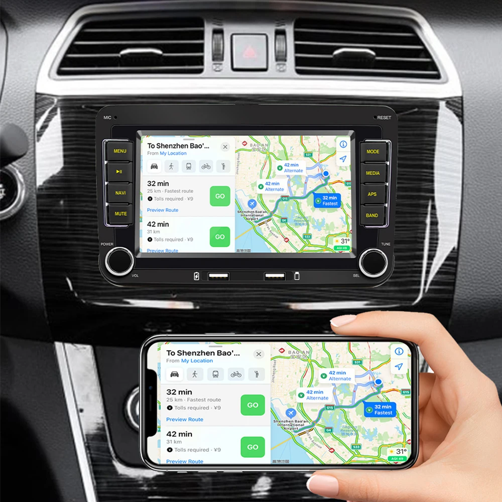 2 Din Android autorádia Stereo Carplay Android Auto GPS, Wifi, Pre VW Golf 5 6 Skoda Touran Jetta, Polo Passat b6 b7 Caddy Golf Obrázok 4