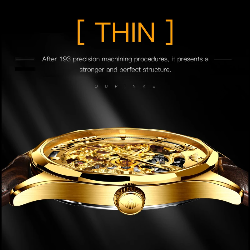 OUPINKE Módne Ultra-tenké automatické mechanické hodinky Hodiny hodinky Mužskej módy Rolexable náramkové hodinky luxus pre obchodné muž Obrázok 2