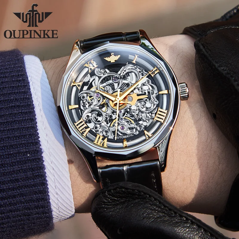 OUPINKE Módne Ultra-tenké automatické mechanické hodinky Hodiny hodinky Mužskej módy Rolexable náramkové hodinky luxus pre obchodné muž Obrázok 3