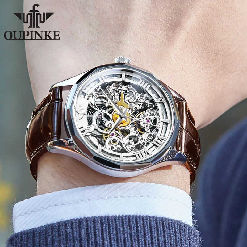 OUPINKE Módne Ultra-tenké automatické mechanické hodinky Hodiny hodinky Mužskej módy Rolexable náramkové hodinky luxus pre obchodné muž Obrázok 4