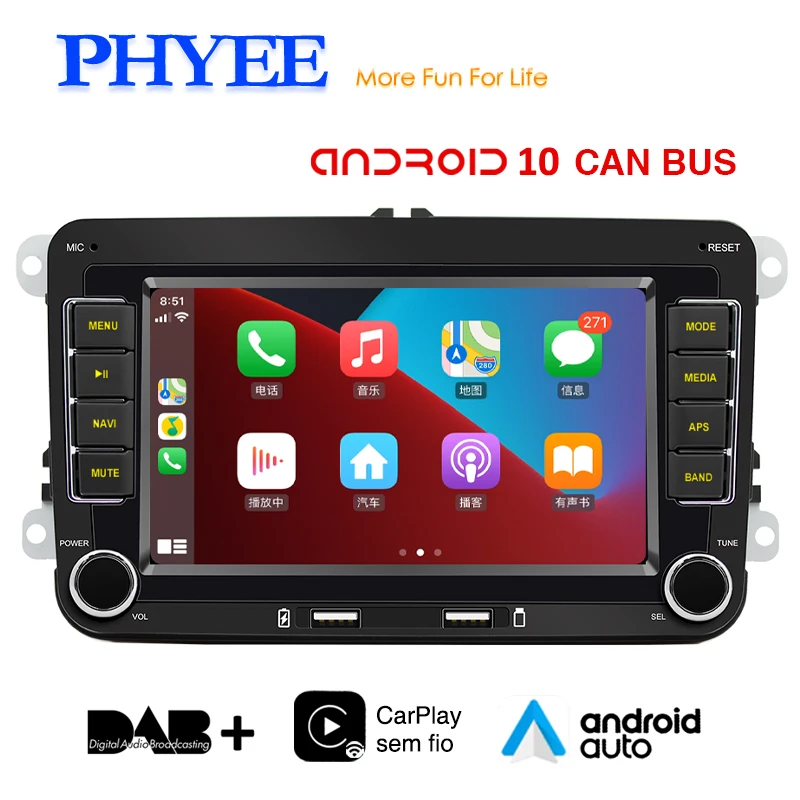 2 Din VW Android Carplay autorádia Bluetooth Android-Auto DAB Plus FM RDS GPS, Wifi základnú Jednotku na Golf 4 5 6 Leon 1P Octavia Mk2 Obrázok 0