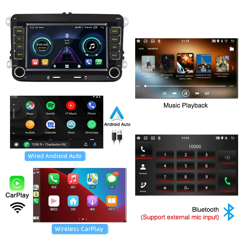 2 Din VW Android Carplay autorádia Bluetooth Android-Auto DAB Plus FM RDS GPS, Wifi základnú Jednotku na Golf 4 5 6 Leon 1P Octavia Mk2 Obrázok 1